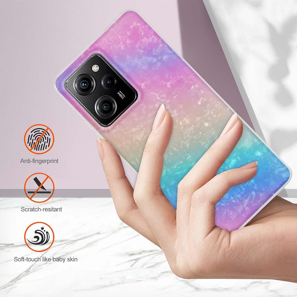 Custodia HAOYE Per Xiaomi Poco X5 Pro 5G | Design Conchiglia Scintillante Rosa E Blu | Morbida TPU Antiurto Con Bordi Rialzati | Ultra Sottile