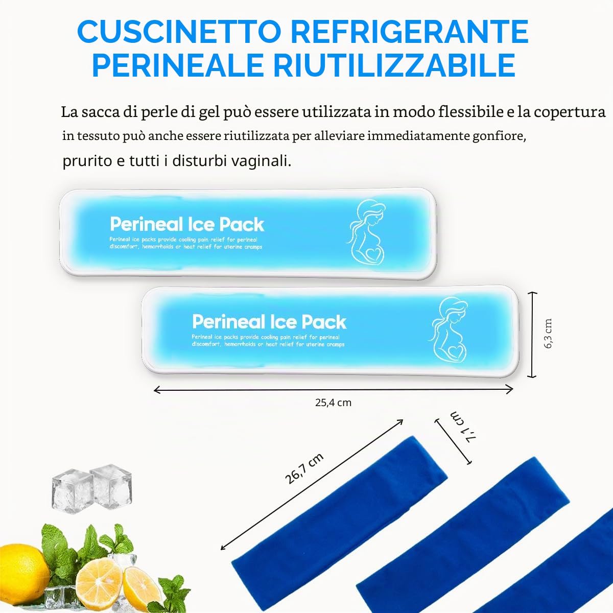 Impacchi di ghiaccio perineali riutilizzabili, emorroidi postpartum, cura del recupero del parto, 2 cuscinetti in gel + 3 maniche lavabili (blu)