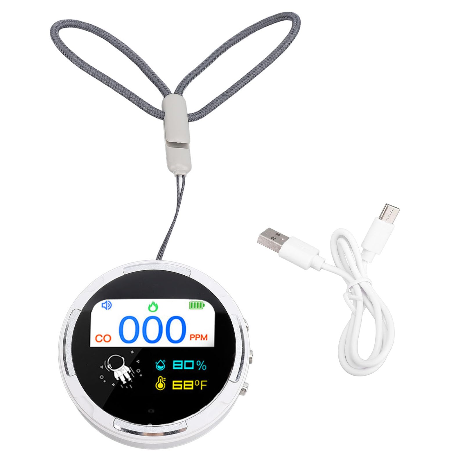 Rengue Rilevatore di CO Ricaricabile, Misuratore di Monossido di Carbonio Portatile con Sensore Elettrochimico 0-999ppm, Resistente All'Acqua per Campeggio Viaggio Casa Barca Veicolo (WHITE)
