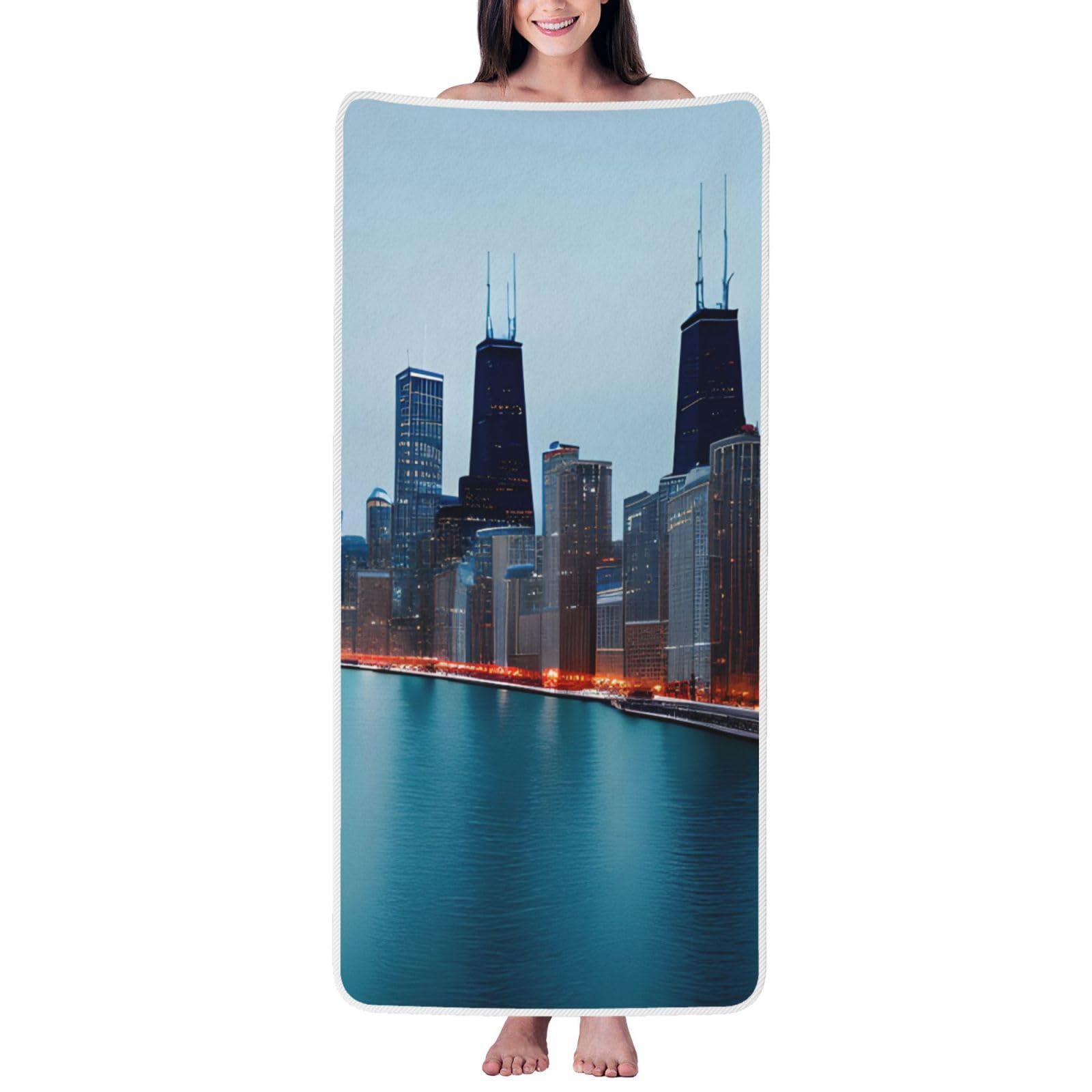 JBJGKHLP Chicago Print Women Men Couples Coral Velvet Bath Towel Ultra-Soft For Home Bathroom Travel