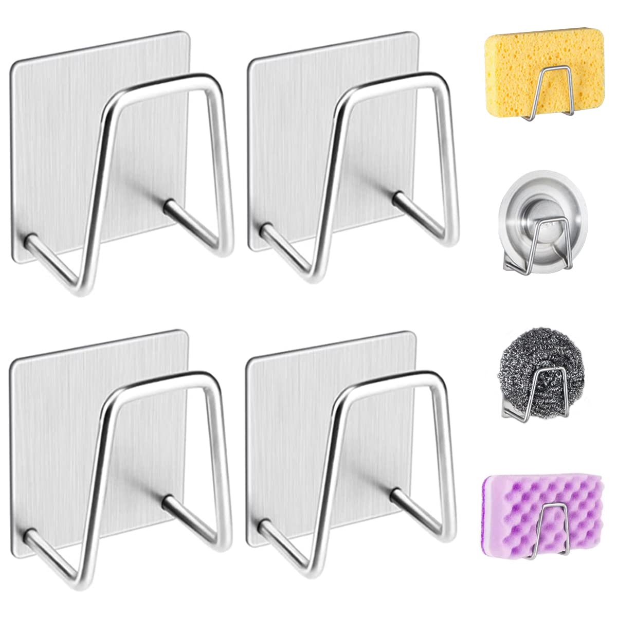 LYART 4Pcs Premium Sink Sponge Holder for Kitchen Sink Caddy Brush - SUS304 Stainless Steel Waterproof Rustproof Quick