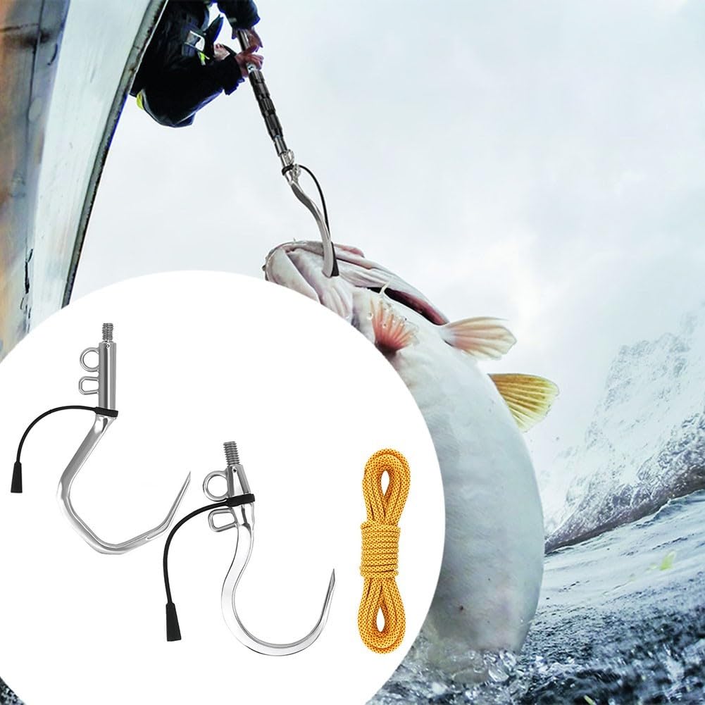 Gancio in acciaio inox 304 per pesca in acqua salata con corda da 6 m per pesca in mare di grandi pesci, 26 cm