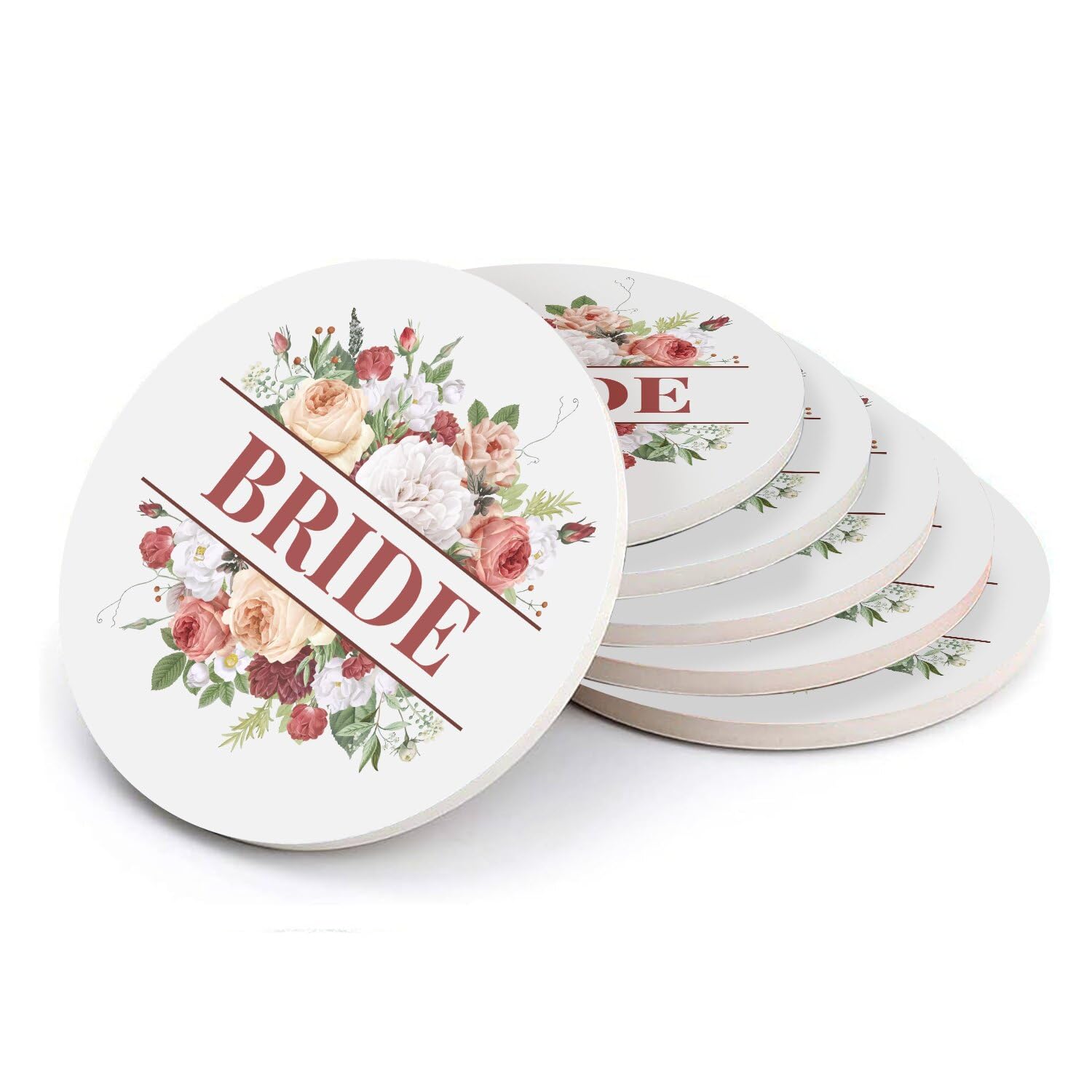 Sous-verre ronds en céramique 108mm dessous-de-verre fleurs mariage x6