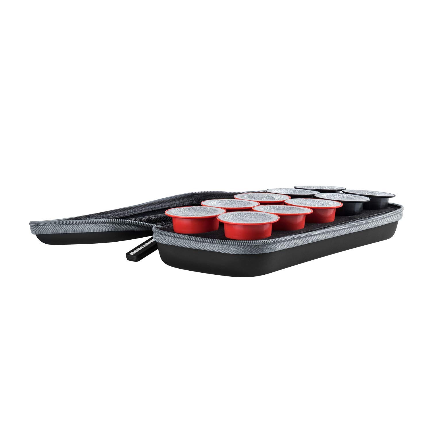 ROMAUNT Custodia da viaggio compatibile con capsule Nespresso OrignalLine, accessorio per macchina da caffè portatile, custodia protettiva per cialde di caffè con schiuma PU, contiene 10 cialde (nero)