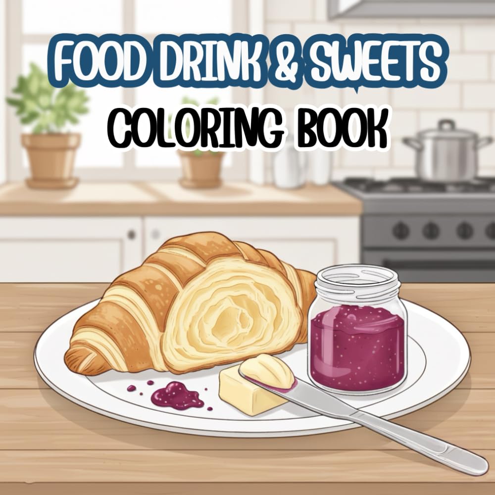 FOOD DRINK & SWEETS Coloring Book: A Delicious Collection of Sweet Treats, Refreshing Drinks, and Savory Snacks for Stress Relief and Relaxation - 50 Easy and Cute Designs for Adults and Teens.