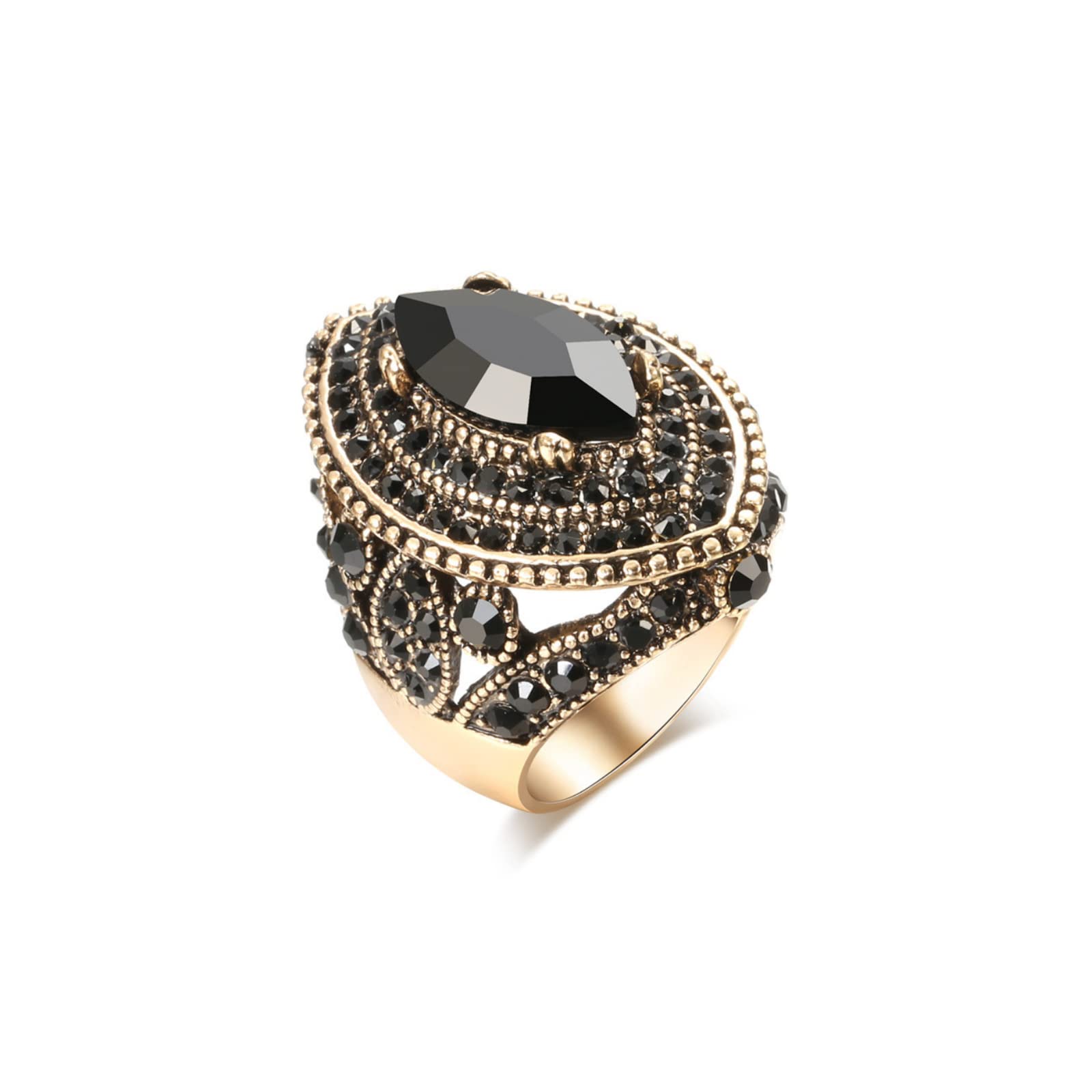 Bague Vintage Plaquée Or Avec Strass - Taille 60 - Occasion, Bon état Général