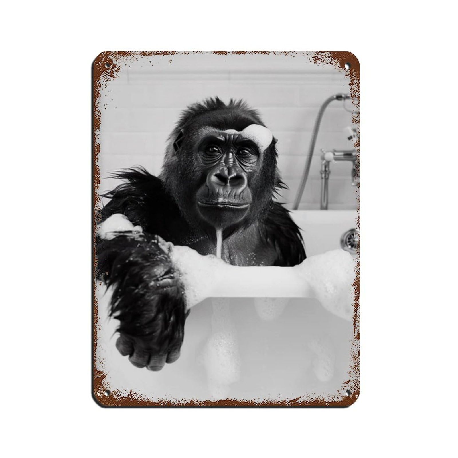 Gorilla in The Bathtub, Funny Animal Poster (2) Retro Poster Metal Tin Sign Chic Art Retro Iron Painting Bar People Cave Cafe Family Garage Poster Wall Decoration 12x16inch(30x40cm)
