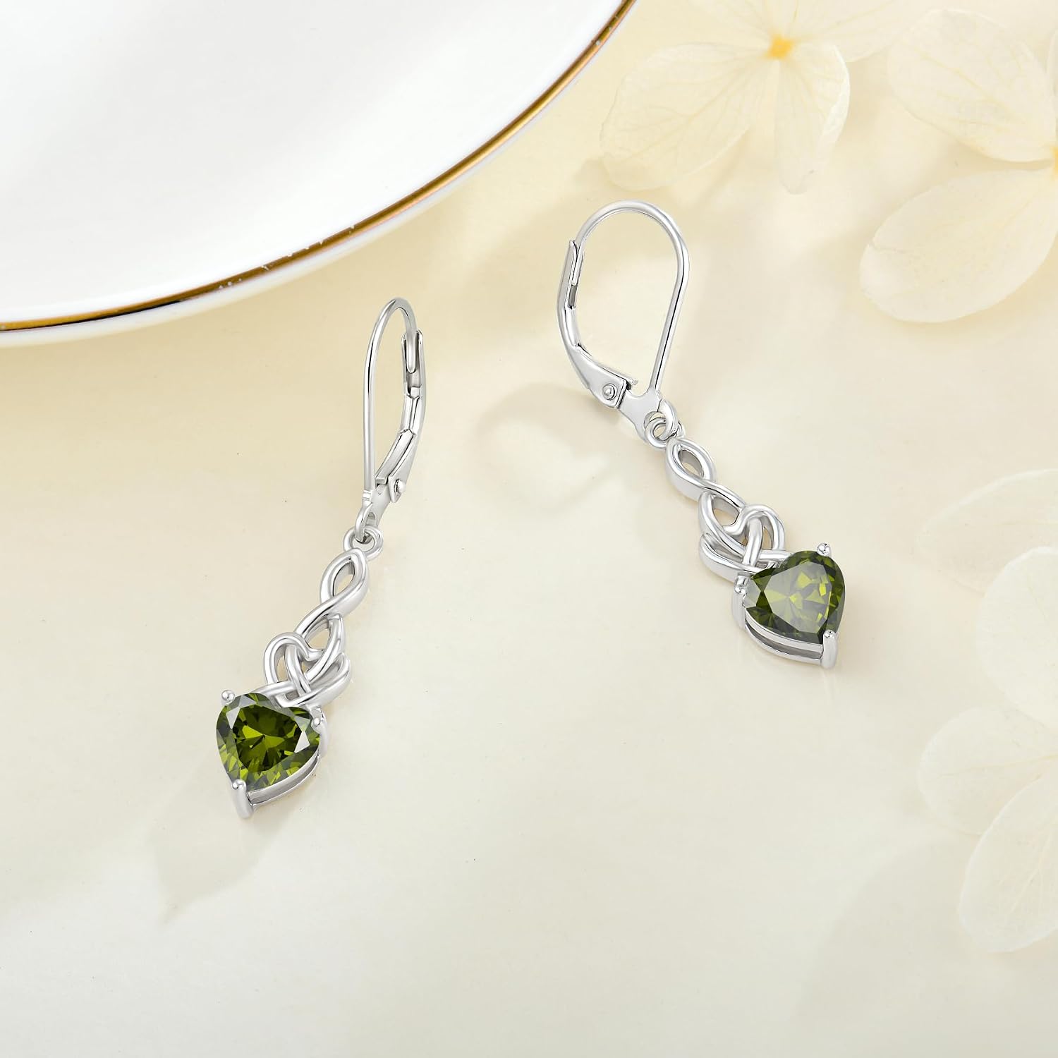 Leverback Earrings 925 Sterling Silver Cubic Zirconia Dangle Drop Earrings Infinity Twisted Heart Earrings Christmas Gift for Women Her Wife Mother