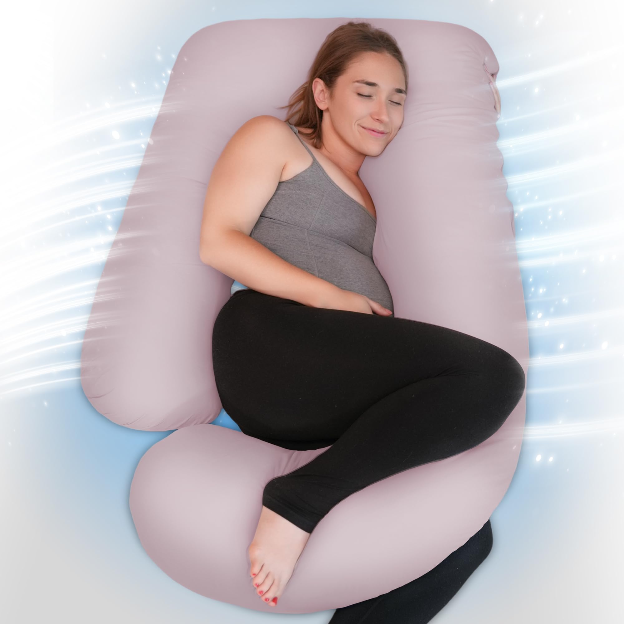 PinkFroggie Cooling Pregnancy Pillow, U Shaped Full Body Pillows for Sleeping Support, 57 Inch Maternity Pillow for Pregnant Women with Cooling Silky Cover, Super Breathable for Hot Sleeper