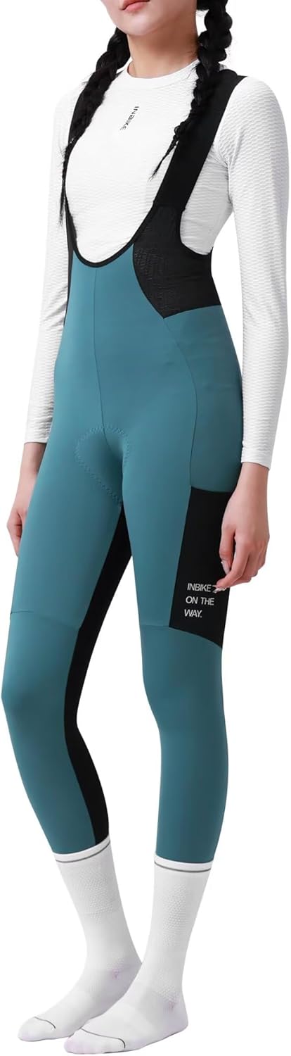 INBIKE Winter Cycling Tights, Fleece-Lined Bibs Tights, Cold Weather Bike Bibs for Bicycle Biking Spinning