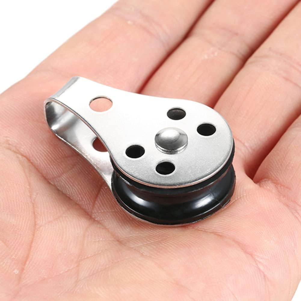Bloque de polea doble, rueda de polea polea de tendedero de acero inoxidable rodamiento de carga de una sola rueda poleas de cuerda de elevación giratorias 45x26x15 mm