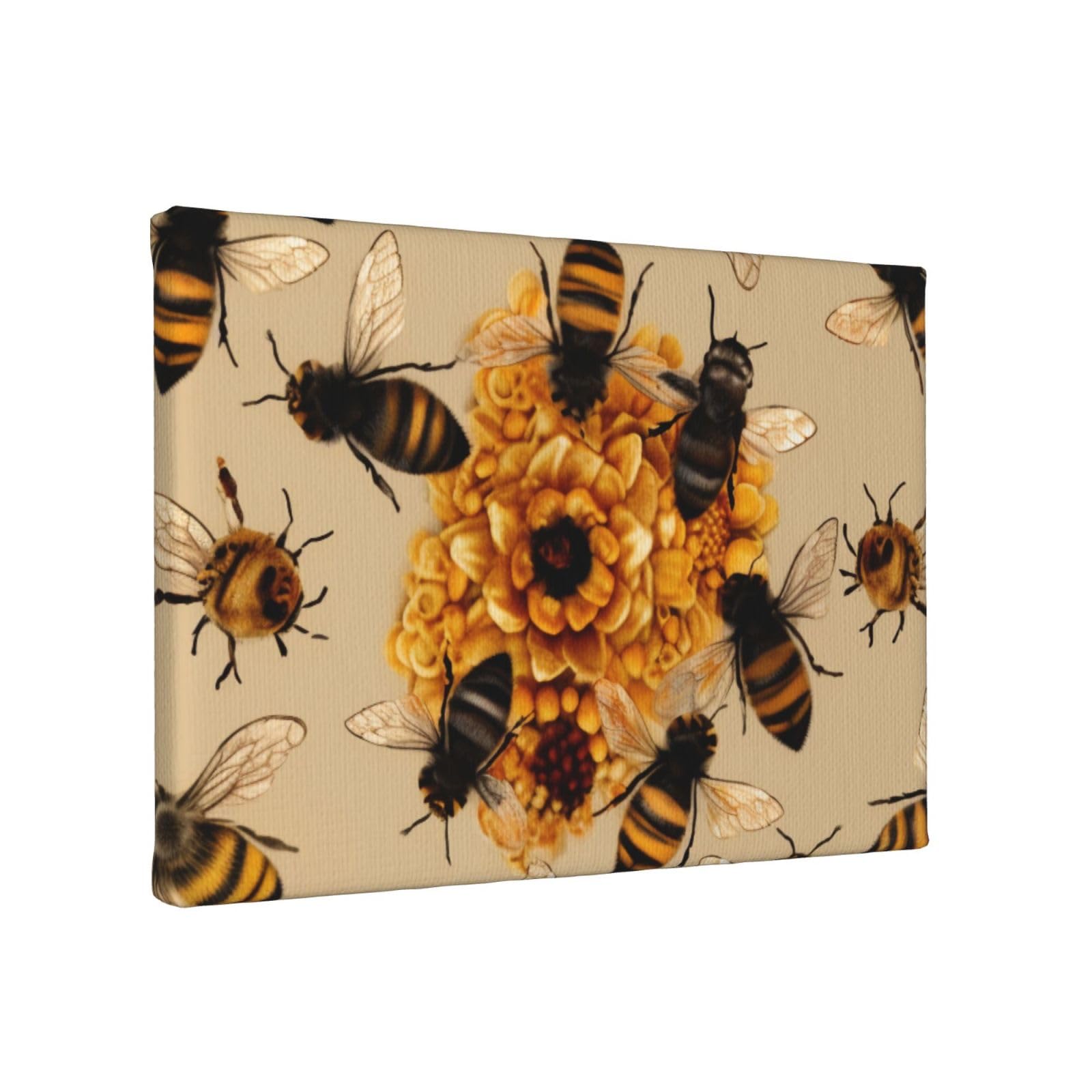 YKLJG Honey Bees Printed Wall Art Canvas Painting 30x20 CM Wooden Framed Picture Painting Artwork Prints for Bedroom Kitchen Home Office Decor