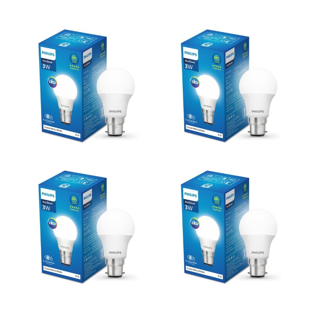 PHILIPS 3-watt LED Bulb | AceSaver LED Bulb | Base: B22 Light Bulb for Home | Crystal White, Pack of 4 (B0C8NNDK6S) Amazon Price History, Amazon Price Tracker