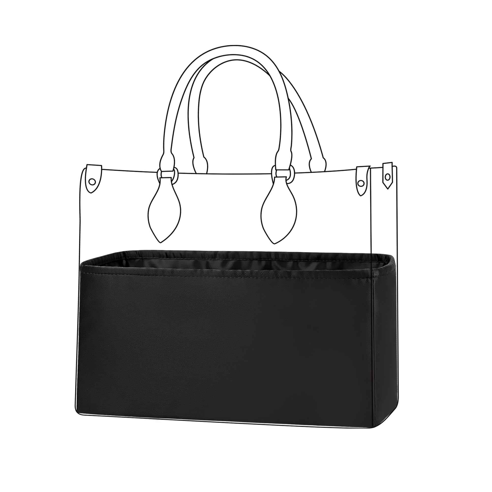 DGAZ Silk Tote Organizer Insert Fits LV OnTheGo, Silky Smooth Handbag Organiser, Luxury Bag & Tote Shaper (Black, MM)