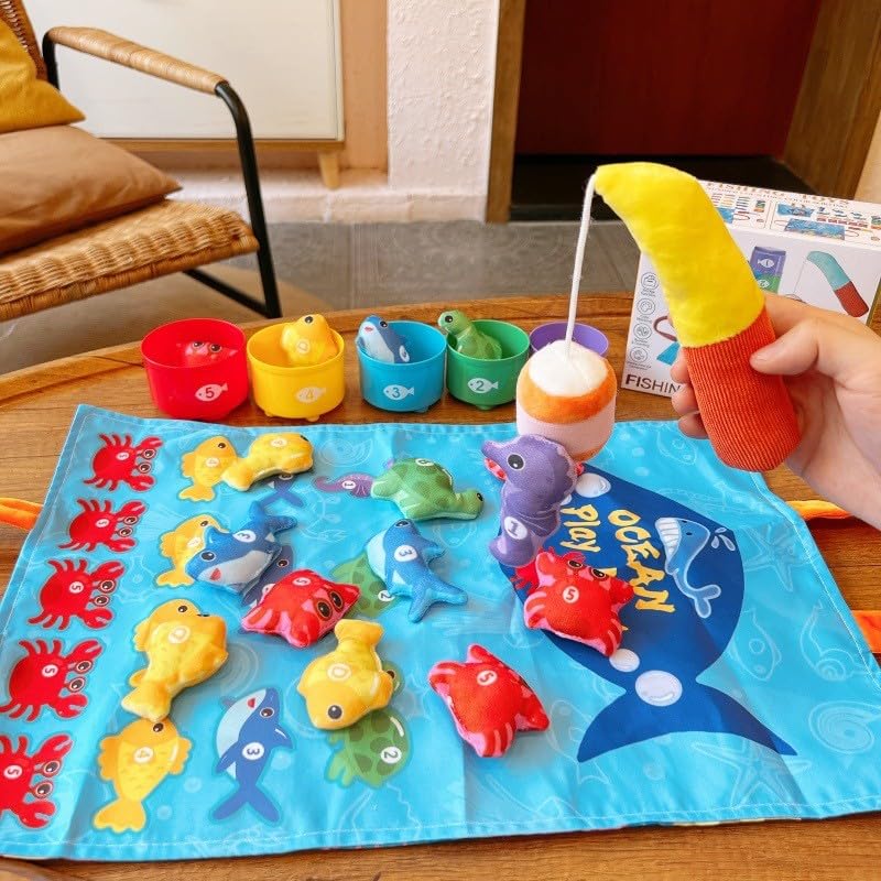 Image of Montessori Fishing Toy Set for Toddlers, with Fishing Rod, Sea Animals,Stackable Buckets Counting,Storage Mat, Educational Fun Baby Birthday Gifts for 1 Year Old Boy Girl