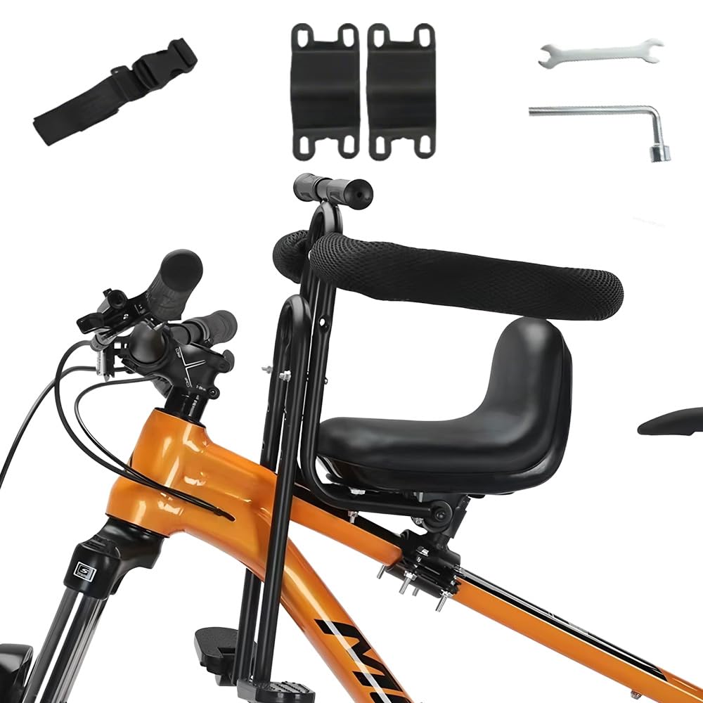 HIULLEN Child Bike Seat Front Mount, Kids Bike Seat with Handlebar Attachment and Guardrail, Front Mounted Bicycle Seats for Children 2-5 Years for Mountain and City Bikes