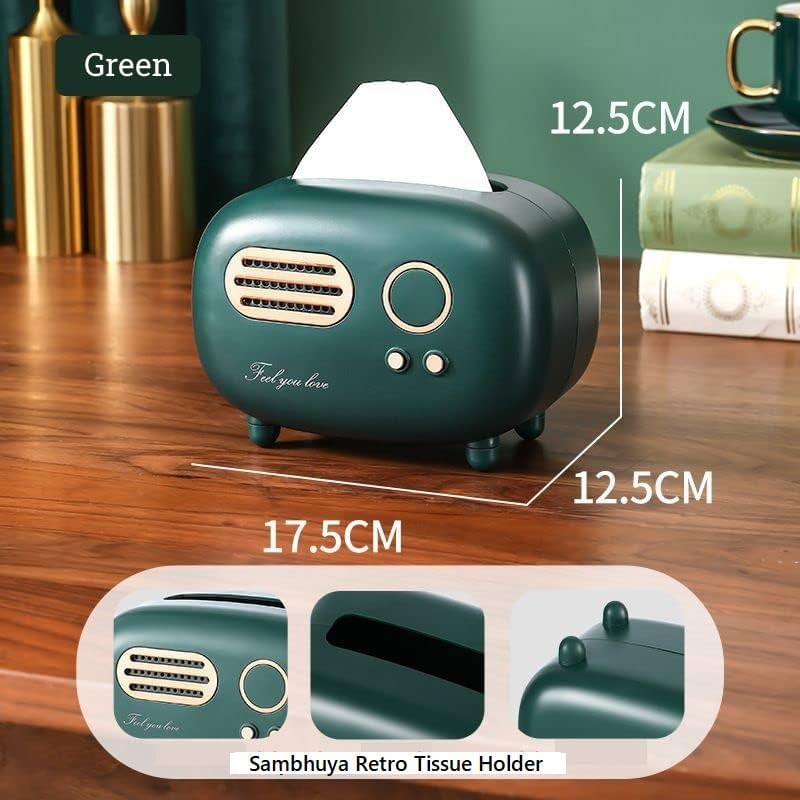 Rabbonix Vintage Retro Tissue Box Holder for Home Kitchen Dining Table & Paper, Living Room, Bedroom & Desktop Tissue Storage Organizer | Dark Green | Pack of 01 1