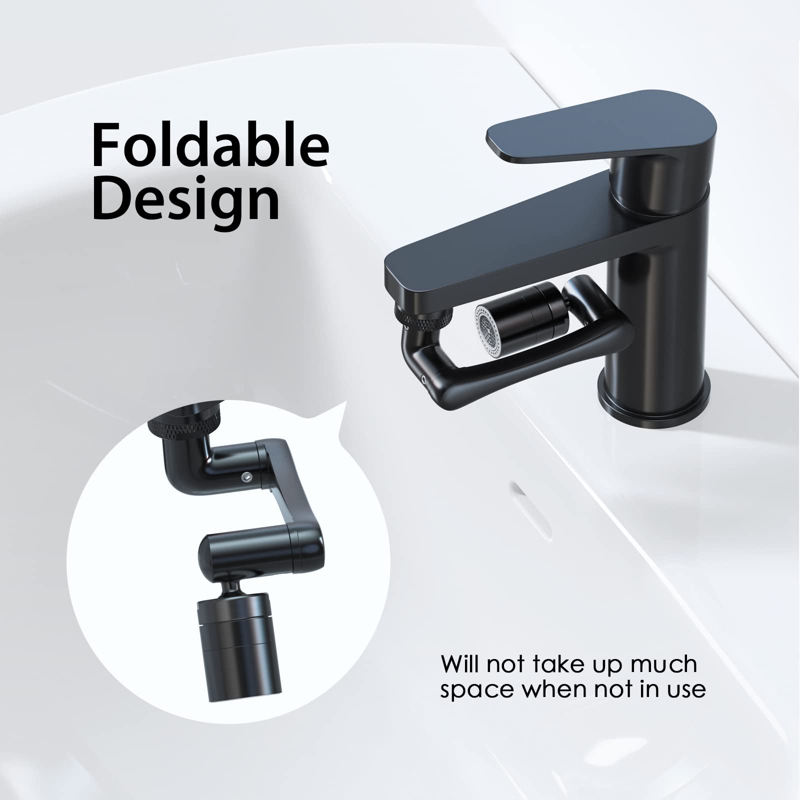 Rallonge de Robinet Pivotante à 1440°, Aoresac Robinet d'extension de bras Robotique, pour évier de Cuisine salle de Bain, 2 Modes de Pulvérisation, s'applique à M20 M22 M24 (Noir)