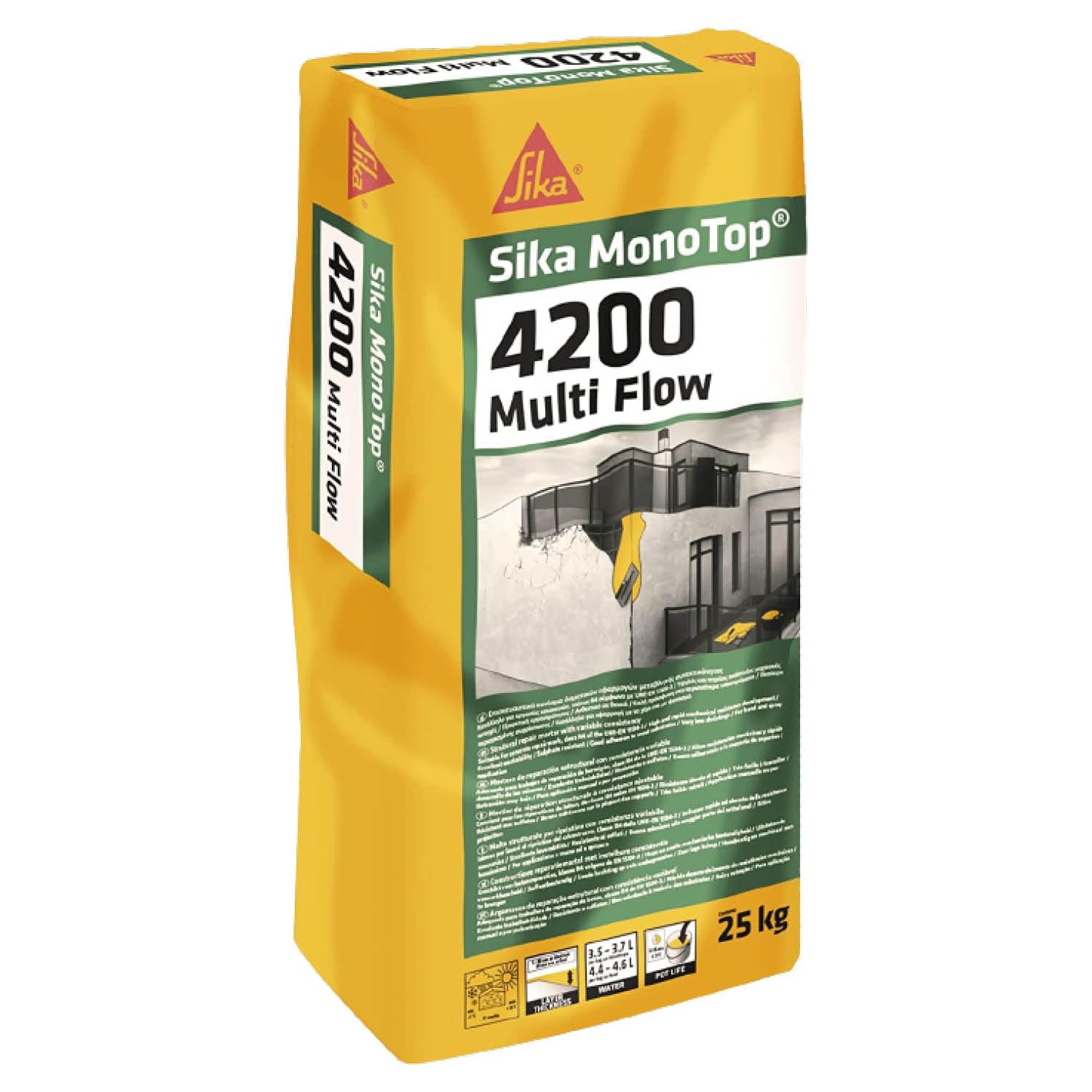 SIKA - Mortero cementoso - SikaMonoTop-​4200 Multi Flow gris - reparación y refuerzo de estructuras - hormigón y estructuras marinas - clase R4-​25 kg
