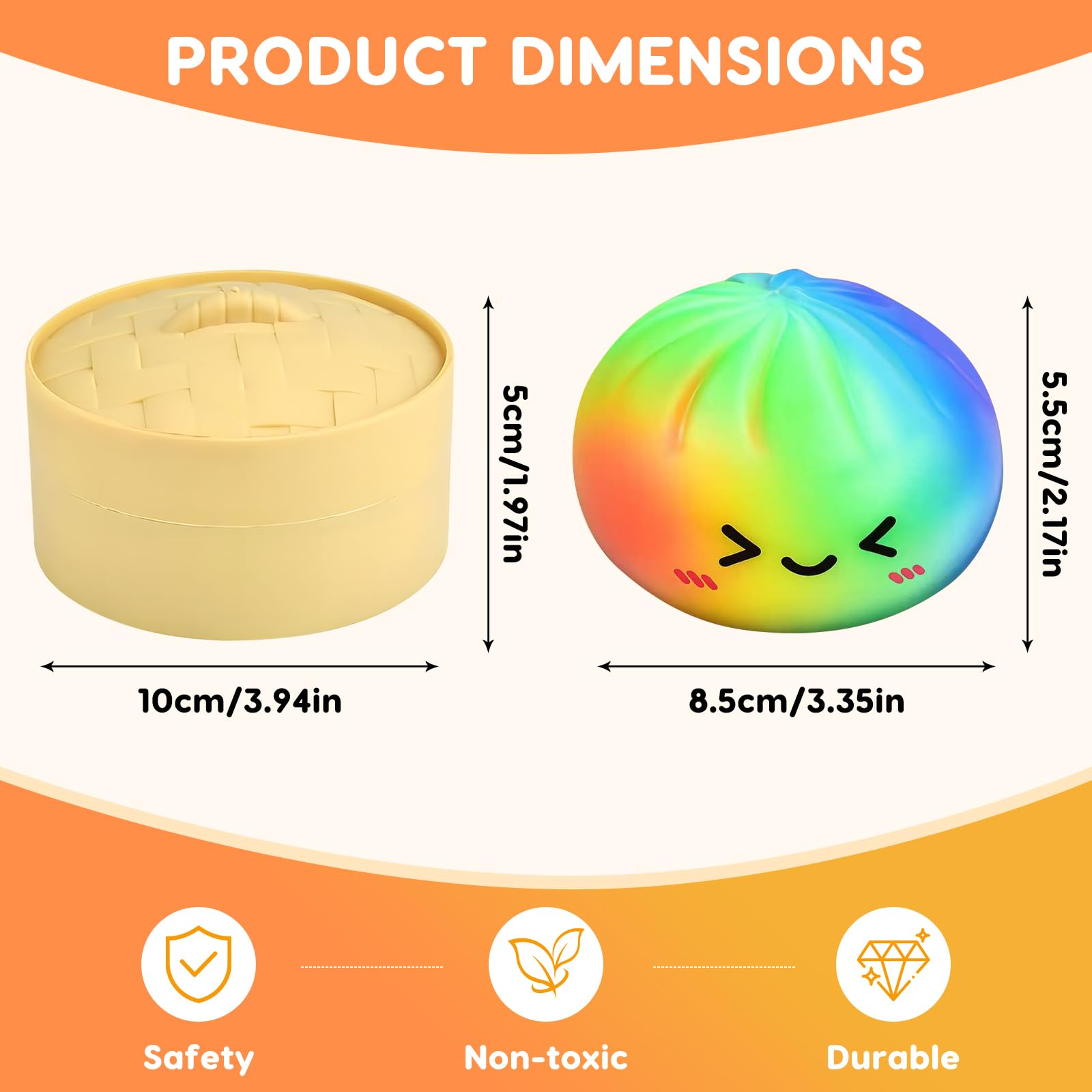 Dumpling Squishy con Vaporiera 9,5 cm, Glitter Squishy Dumpling Mystery, Giocattolo Anti-Stress, Slow Rising Bao Bun Balla Antistress per Bambini e Adulti (Rainbow)
