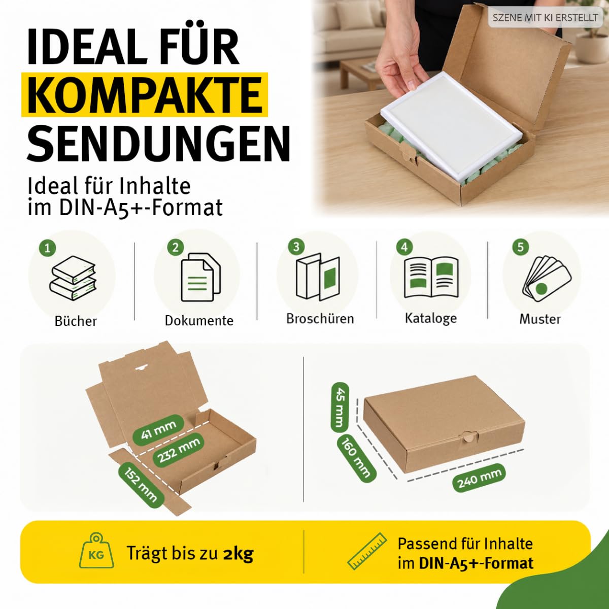 100 cartons Maxibrief, marron, taille et quantité au choix, carton d'expédition, marchandises, envoi de livres, carton postal, Poste DHL Hermes DPD GLS UPS (240 x 160 x 50 mm, marron)