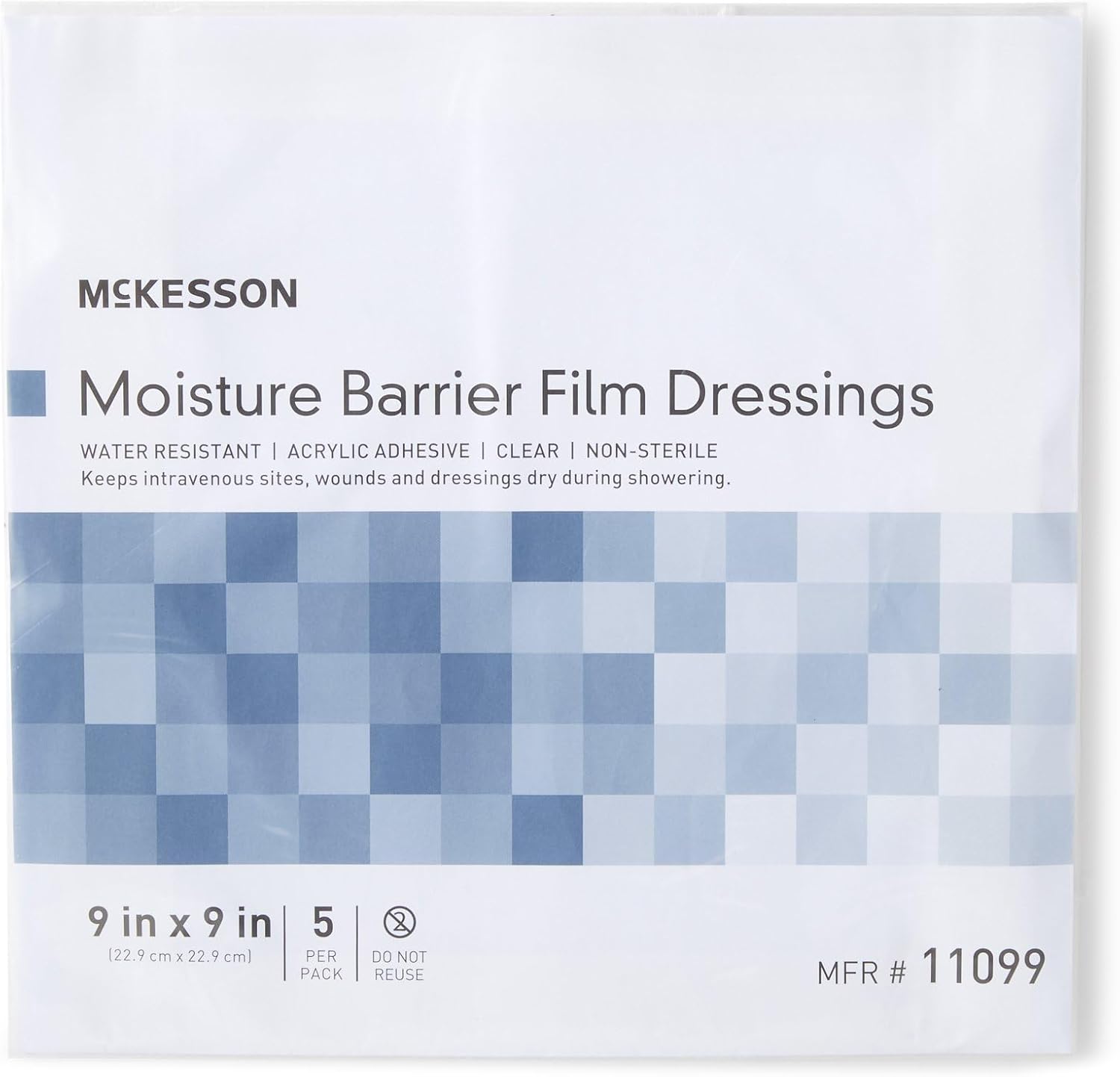 McKesson Moisture Barrier Film Dressings - Water-Resistant Wound Protector for Showering - 9 in x 9 in, 5 Count, 140 Packs, 700 Total