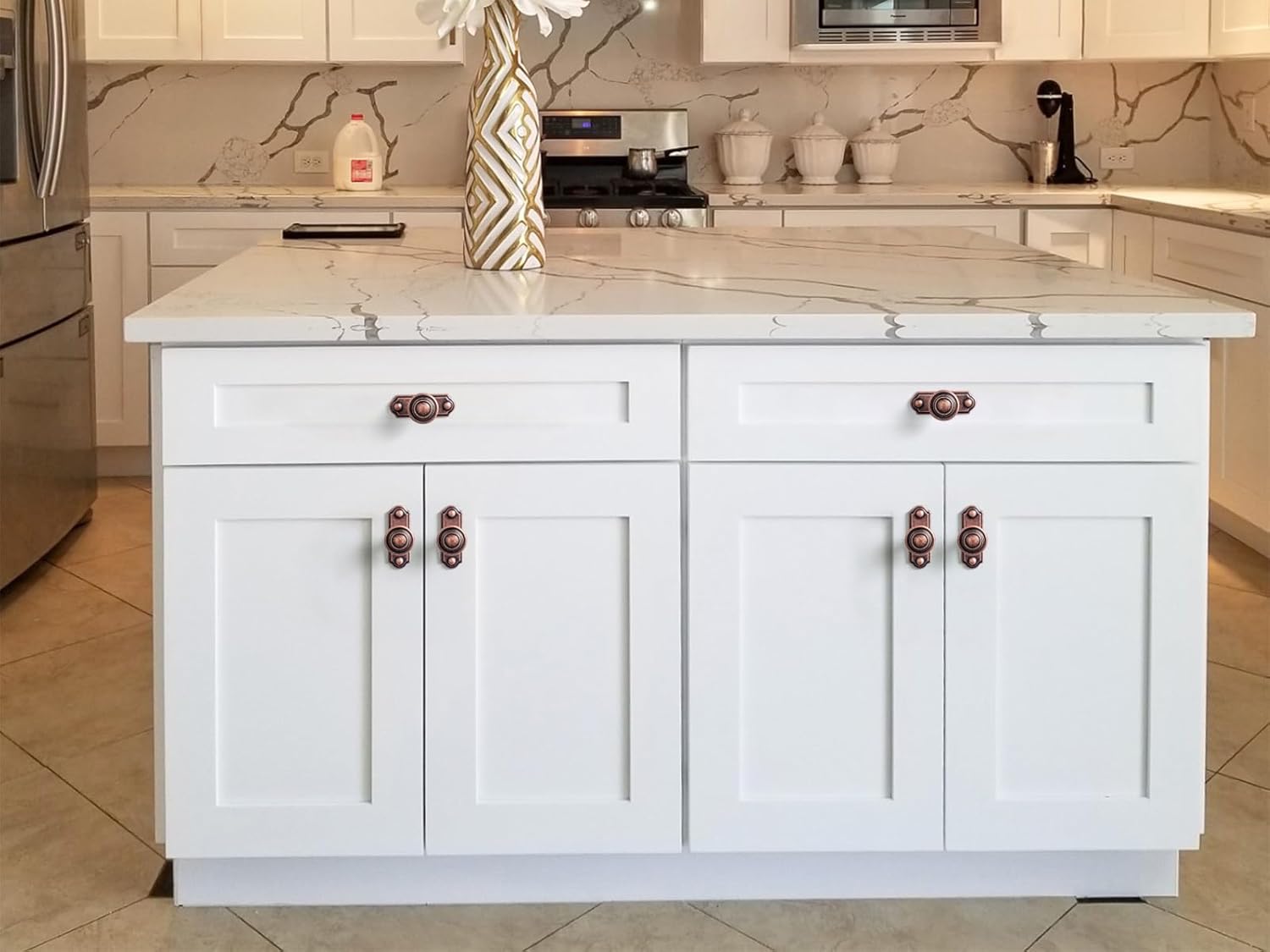 Goo-Ki 6 Pack Antique Copper Zinc Alloy Cabinet Knobs with Spacer - Single Hole Center Affordable Luxury Cabinet Pull Hardware for Bedroom, Kitchen 9081-DP-AC-DAN