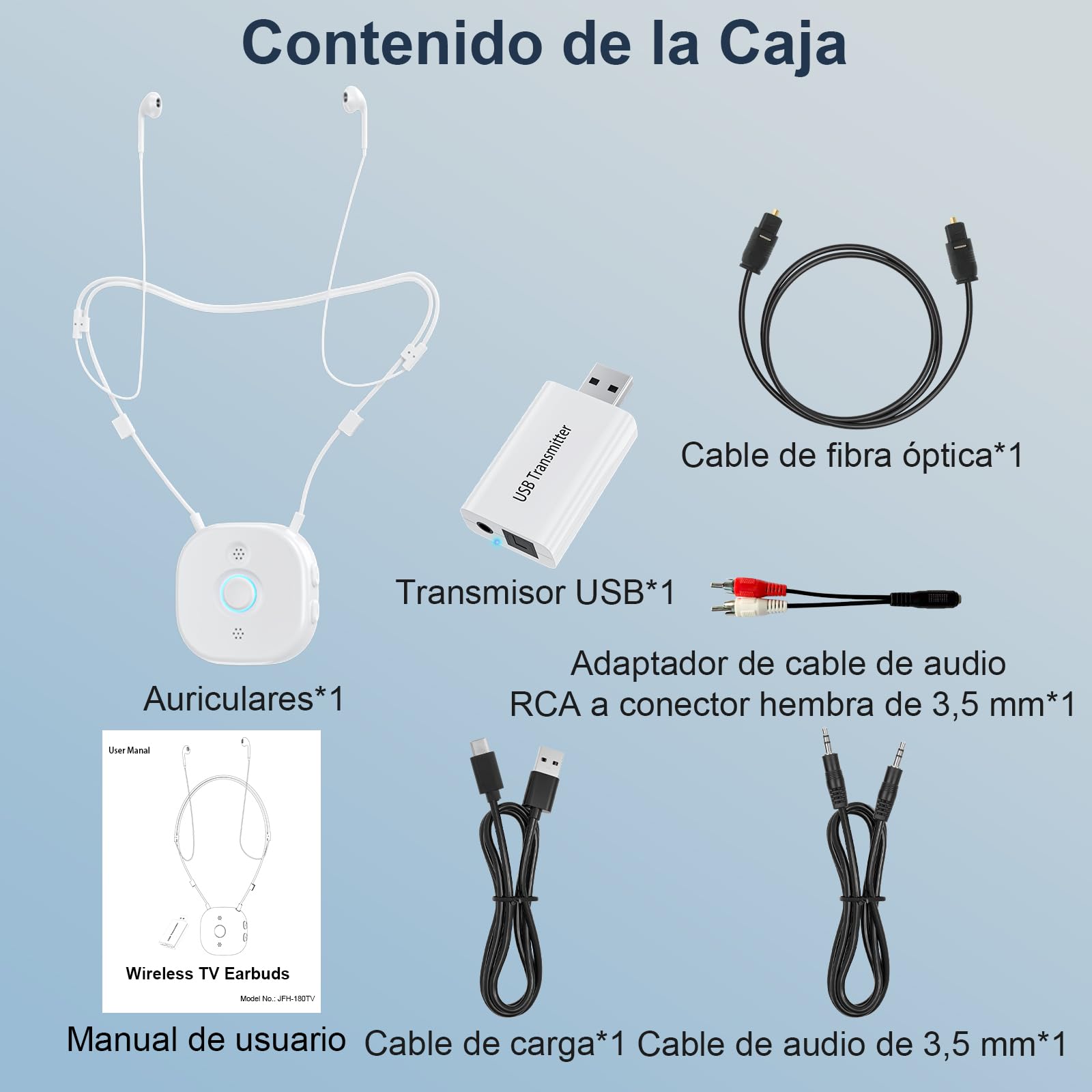 Auriculares Inalámbrico Independiente del Volumen L/R, Auriculares Semi-Intraauriculares con Cable Alrededor del Cuello, Con Transmisor USB para TVs, Teclas Grandes para Personas Mayores, Blanco