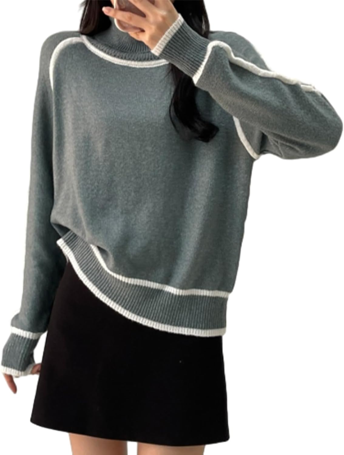 [Boretipseo] セーター レディース ニット 長袖 トップス タートルネック 厚手 カジュアル カットソー 暖かい 体型カ