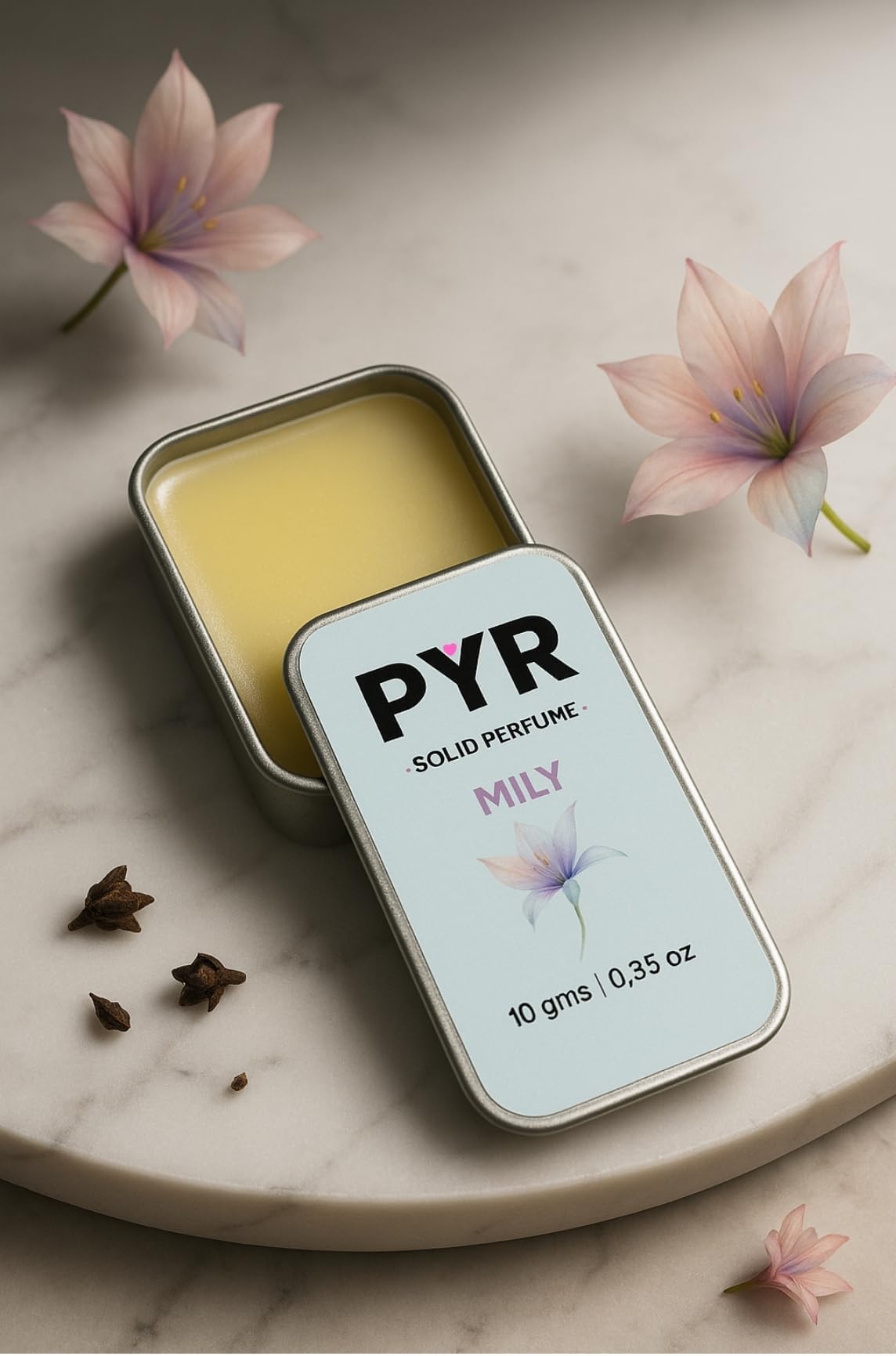 PYR Solid Perfume for Men & Women | MILY Long-Lasting & Strong Fragrance | Non-Greasy & Travel-Friendly | Perfect for Date Night & Gifting | 10g