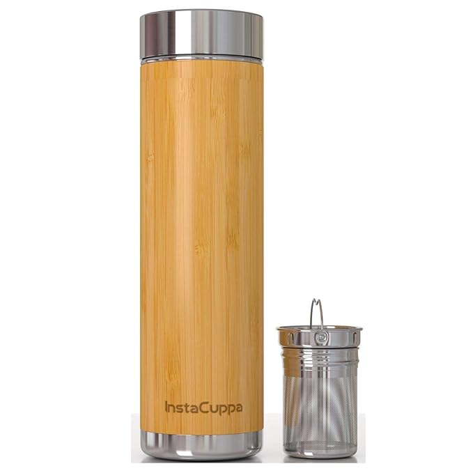 InstaCuppa Bamboo Green Tea Infuser Bottle with Removable Stainless