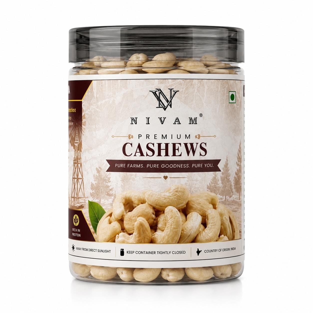 Nivam Kaju Premium Whole Jumbo Cashews | White Crispy Kaju Nuts Jar | W320 | Healthy Dry Fruit Snack | Nivam Dry Fruits | Idle for Breakfast | Protein Rich Foods | Sweet Crunchy Tasty |Nutritious(250gm)