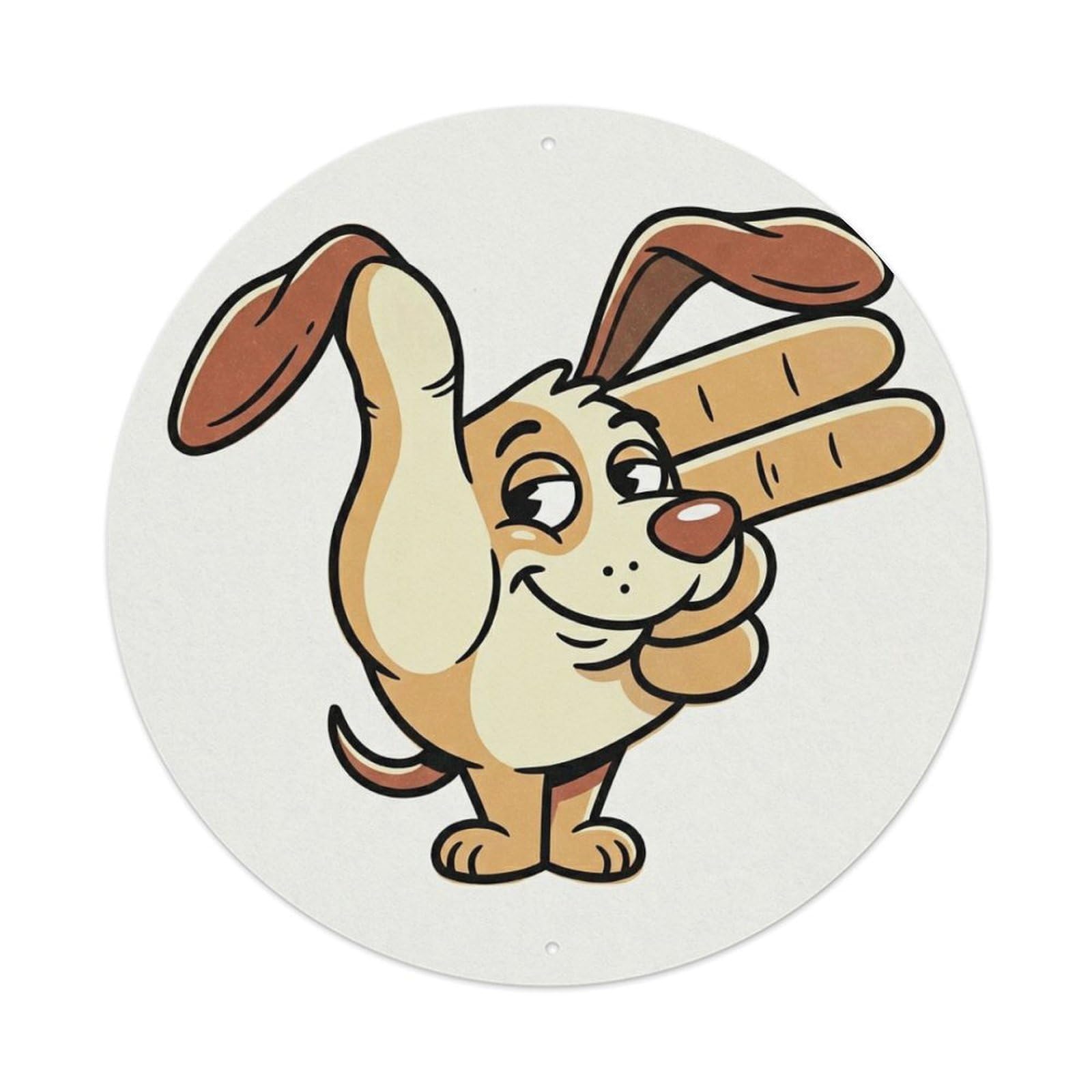 Dog Peace Gesture Cute Pet Bold Graphic Sticker Style Metal Tin Sign Plaque Wall Decor for Cafe, Man Cave, Club Bar, Office, Home Garden Round Metal Poster 8x8Inch