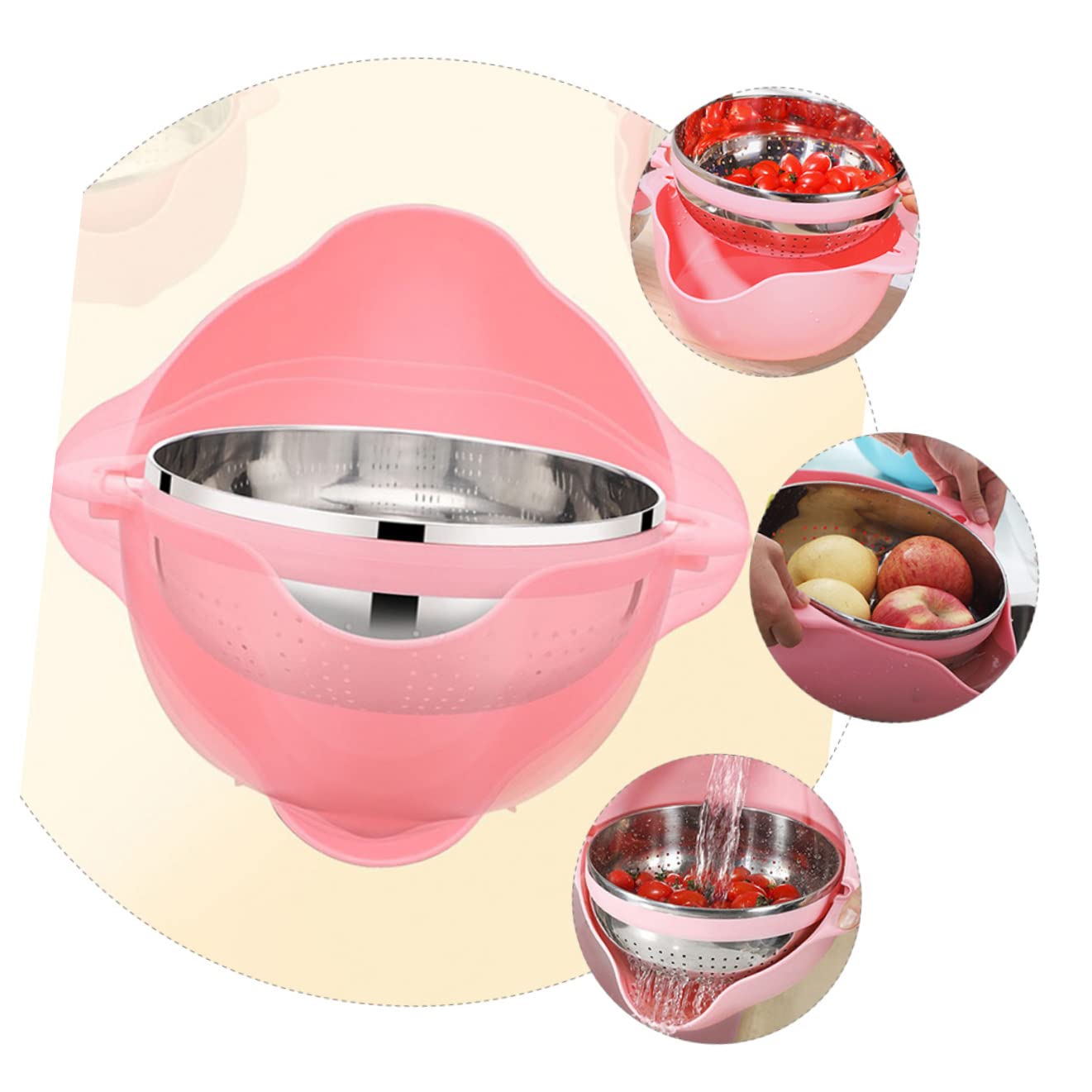 Cuenco Colador de Arroz de Acero Inoxidable Rosa de Doble Capa