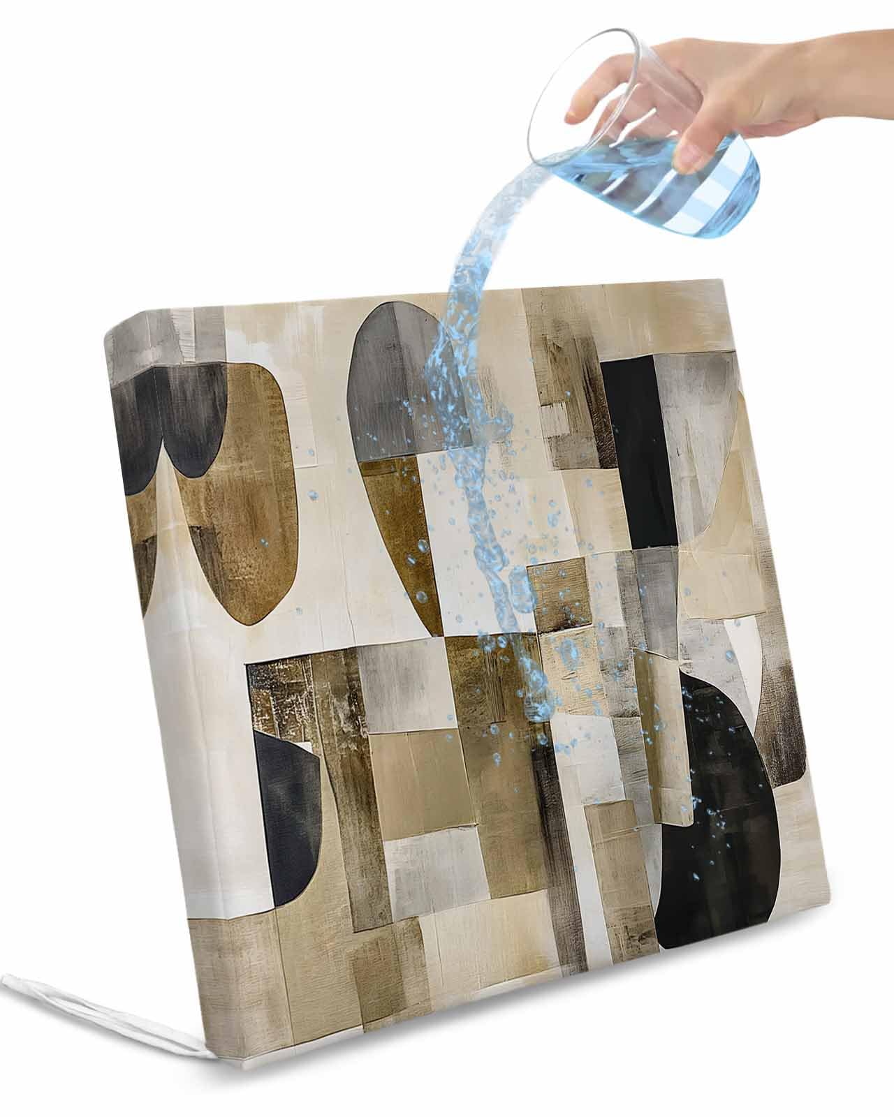 2 Pack Abstract Black Brown Waterproof Cushion Covers with Ties, Outdoor Patio Chaise Lounge Chair Seat Cushion Slip Covers Replacement(Only Cover) Oil Painting Color Blocks 20