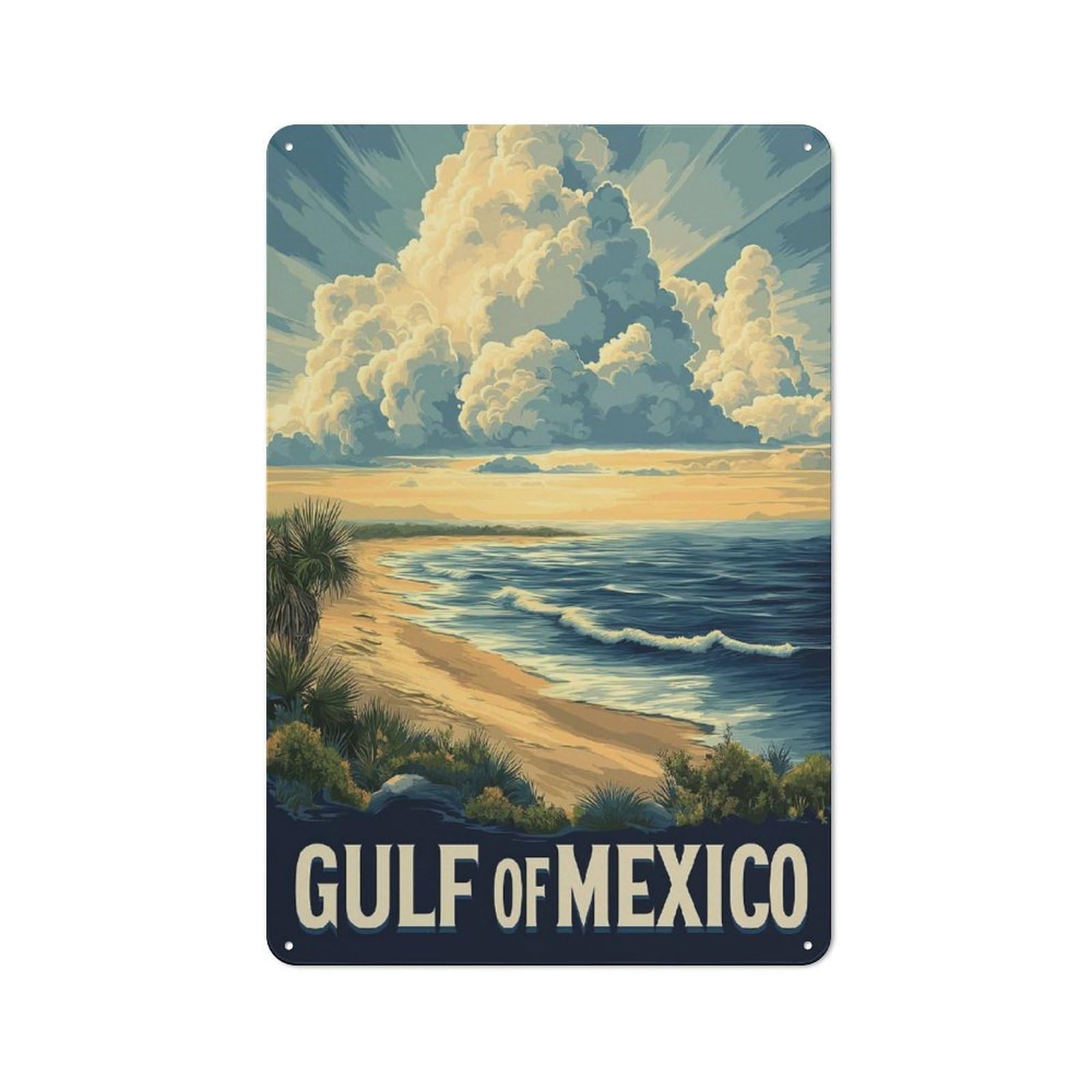 Junmoney Style-24 Gulf Of Mexico Beach Scene Vintage Metal Wall Sign 30X20cm For Garage Wall, Suited To Garage Decor Collectors