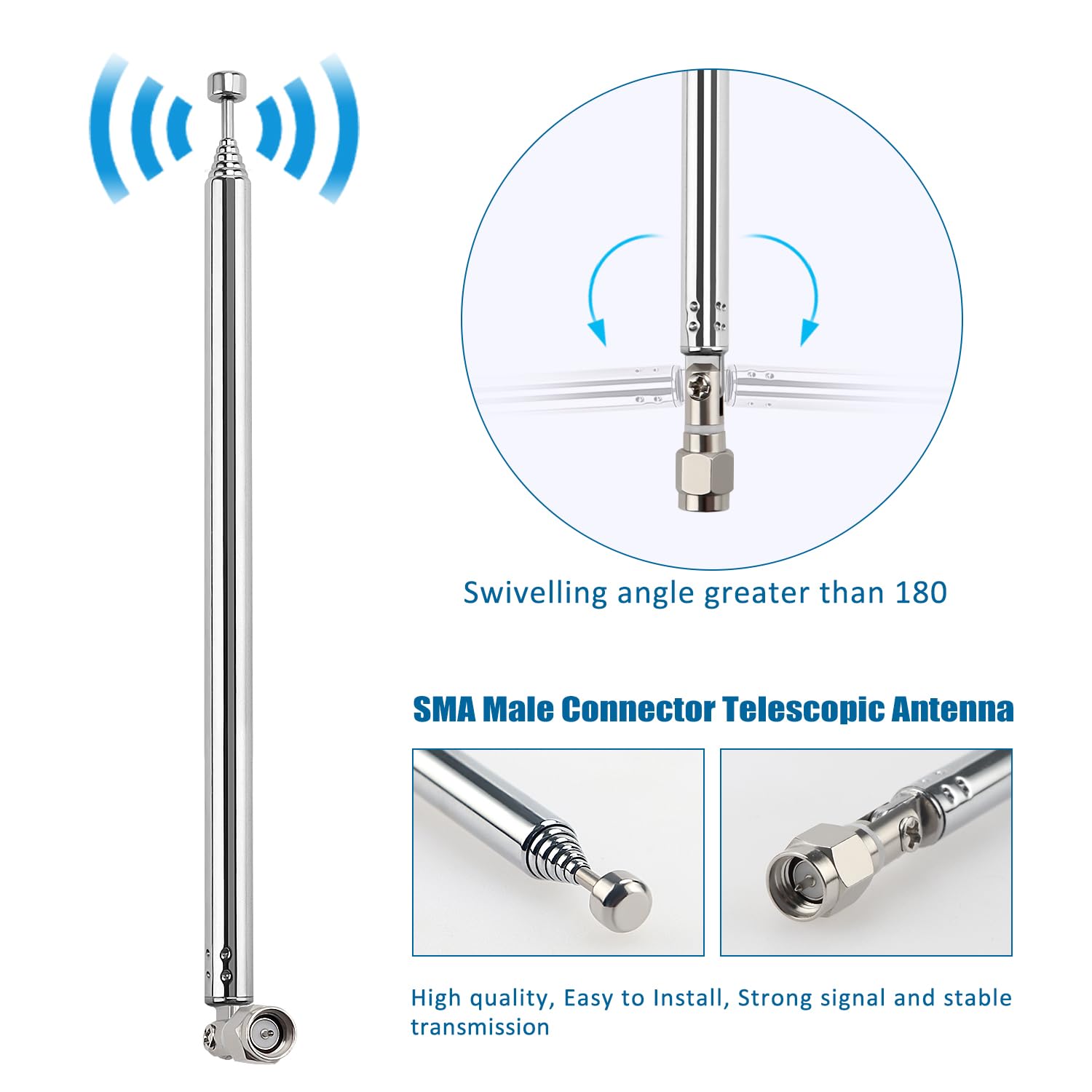 VooGenzek 4 Stuks 55cm 7 Secties Telescopische Antenne, FM Draagbare Radio antenne Vervanging, Vervangende Telescopische Antenne, voor TV Radio DAB FM/ AM Stereo Ontvangst