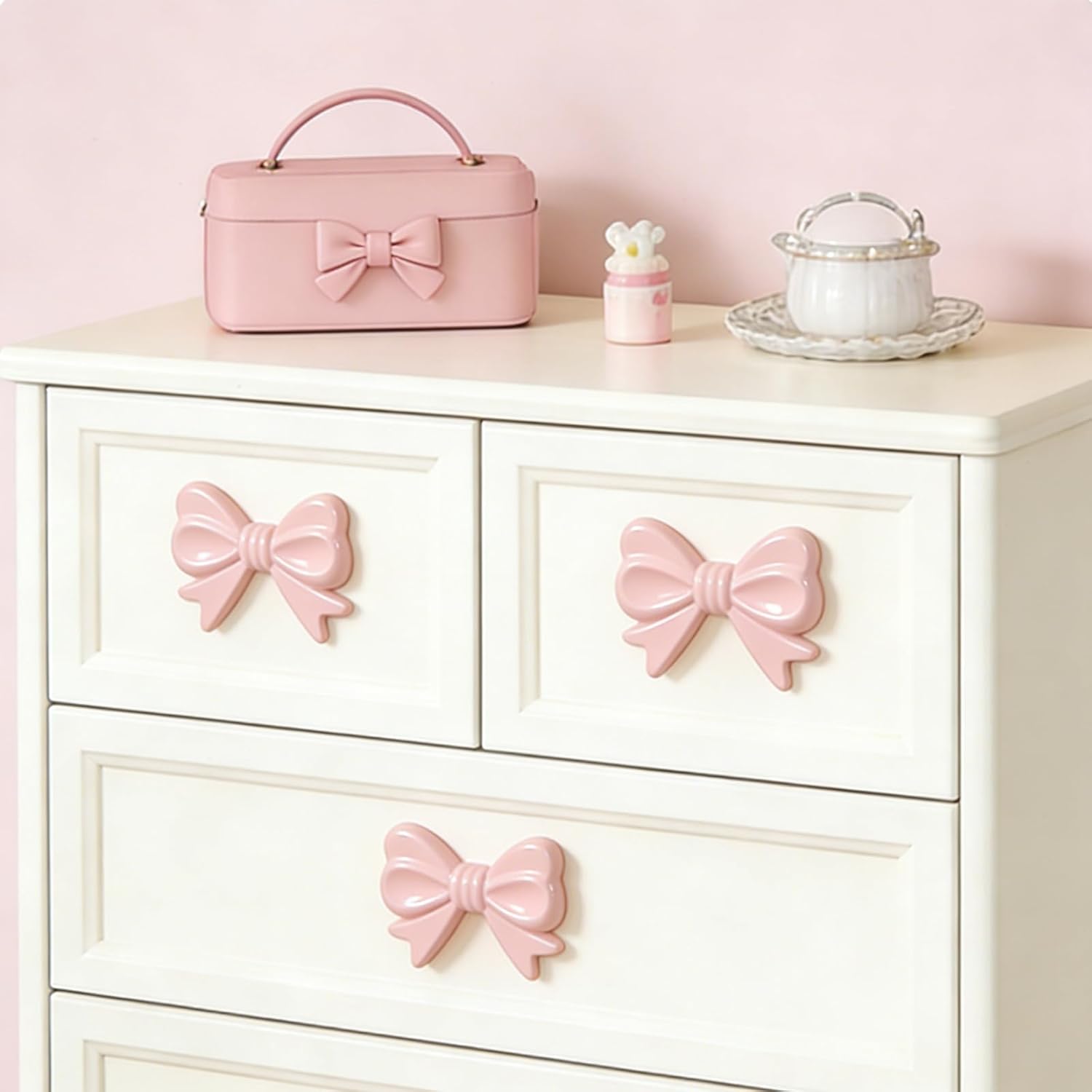 Pink Bow Knobs for Dresser Pink Bow Dresser Knobs Cast Pink Bow Dresser Knobs Pink Bow Drawer Knob Princess Pulls (10 Pack)