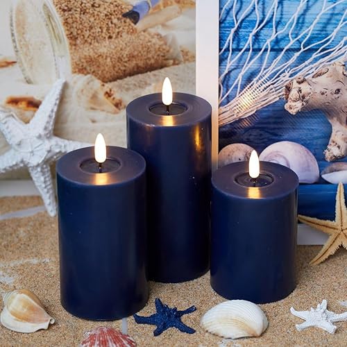 Miniatura 4 de Velas de color azul marino con temporizador, juego de 3 velas de pilar azul marino que funcionan con pilas, juego de 3 (4, 5 pulgadas, 6 pulgadas x