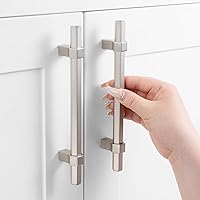 Vista 27 de Paquete de 5 tiradores de gabinete con agujero central de 5 pulgadas, manijas de gabinete en negro mate y níquel cepillado, accesorios de cocina