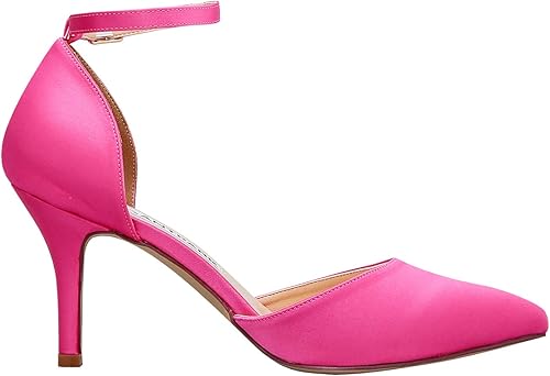 Miniatura 3 de ELEGANTPARK Tacones para mujer con punta puntiaguda, tacón alto, correa de tobillo de satén, zapatos de vestir para boda, novia, fiesta de noche