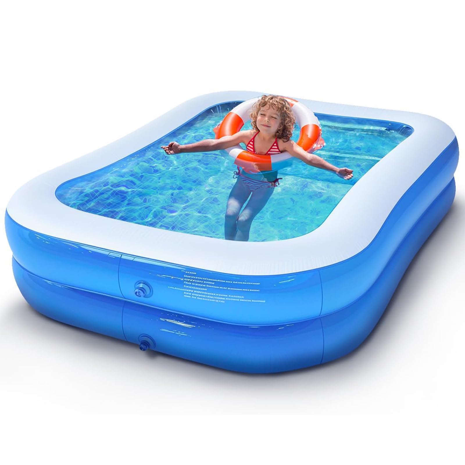 ZVD Piscine Gonflable Rectangulaire, PVC Épais Résistant, Double Couche Piscine Enfant Rectangulaire pour Enfants et Adultes, Grande Piscine Familiale pour Balcon ou Intérieur, Jardin (A)