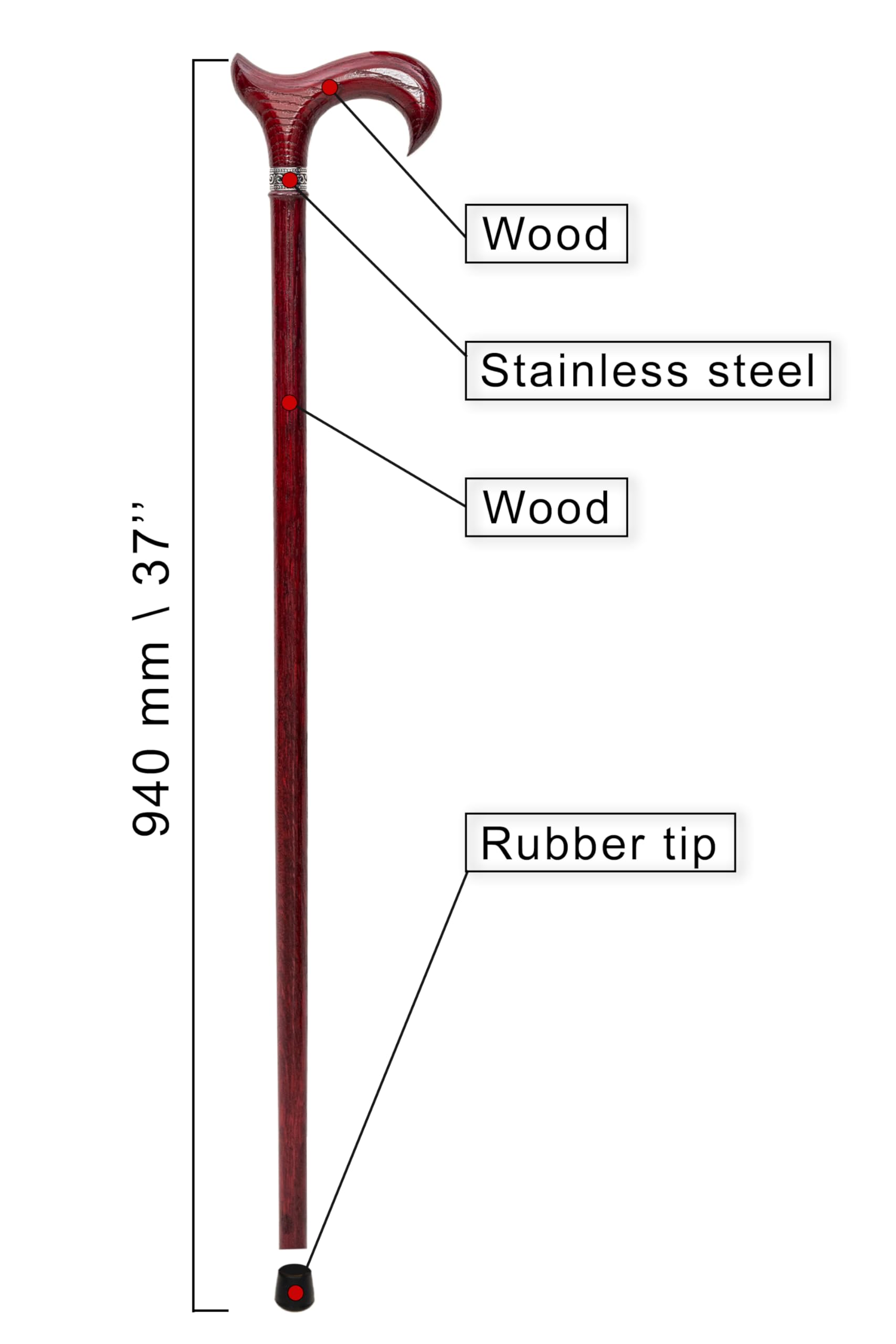 Dr. Watson Prestige Derby Walking Stick – Handcrafted Oak Wood Cane with Incrusted Stainless Steel Collar