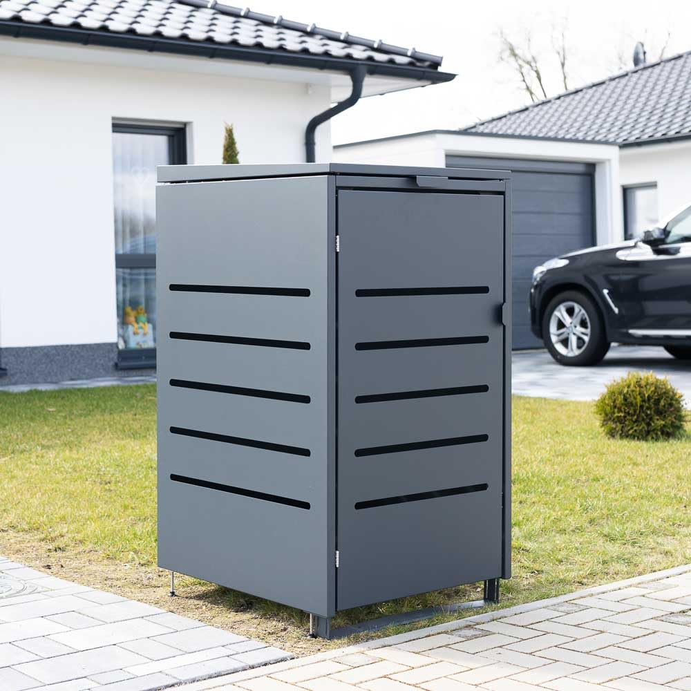 KNOBLOCH Mülltonnenbox aus Aluminium | Basisbox MTB1012 | erweiterbar | Anthrazit | 1-türig | 120 und 240 L