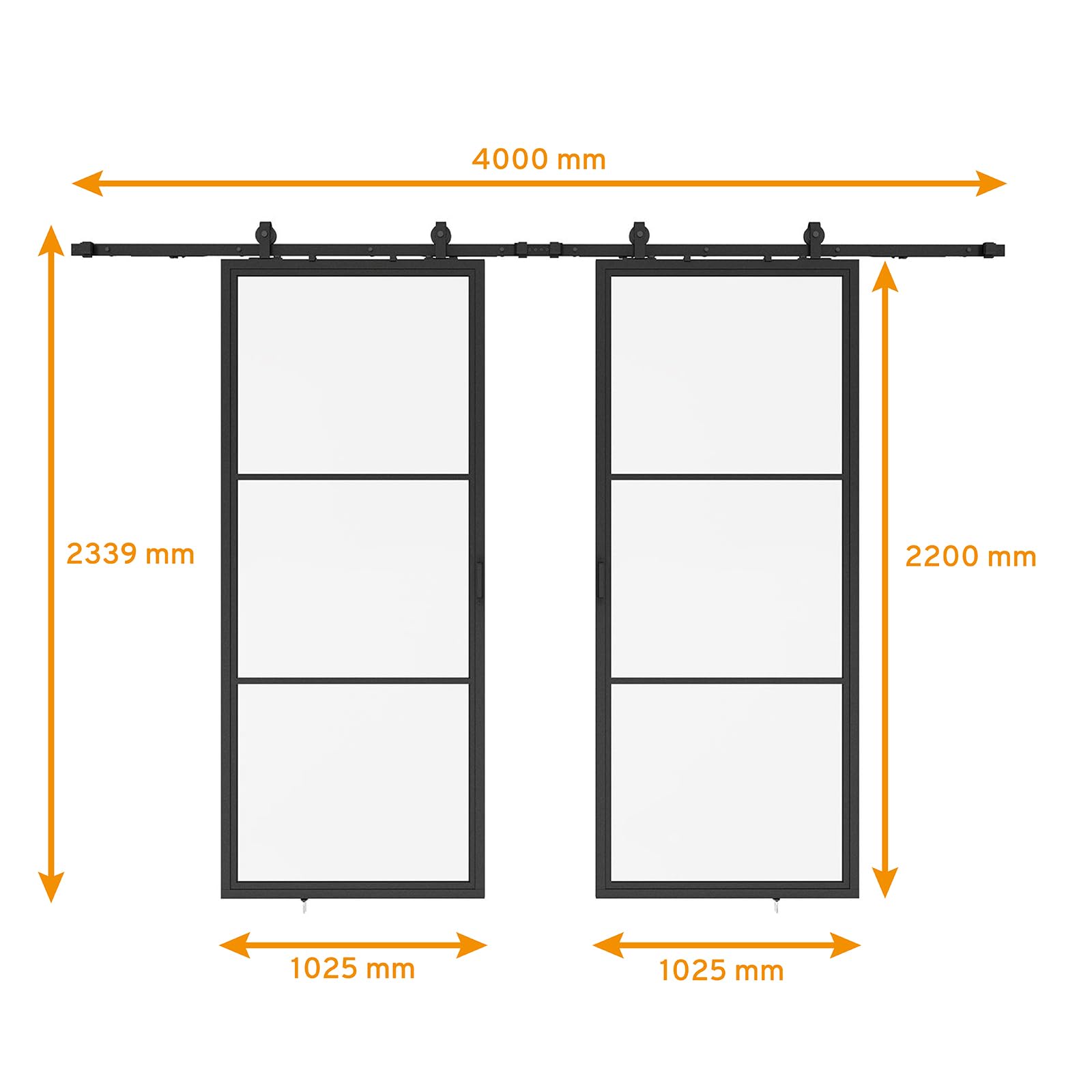 Schulte porte coulissante intérieure loft en verre, 205x220cm noir
