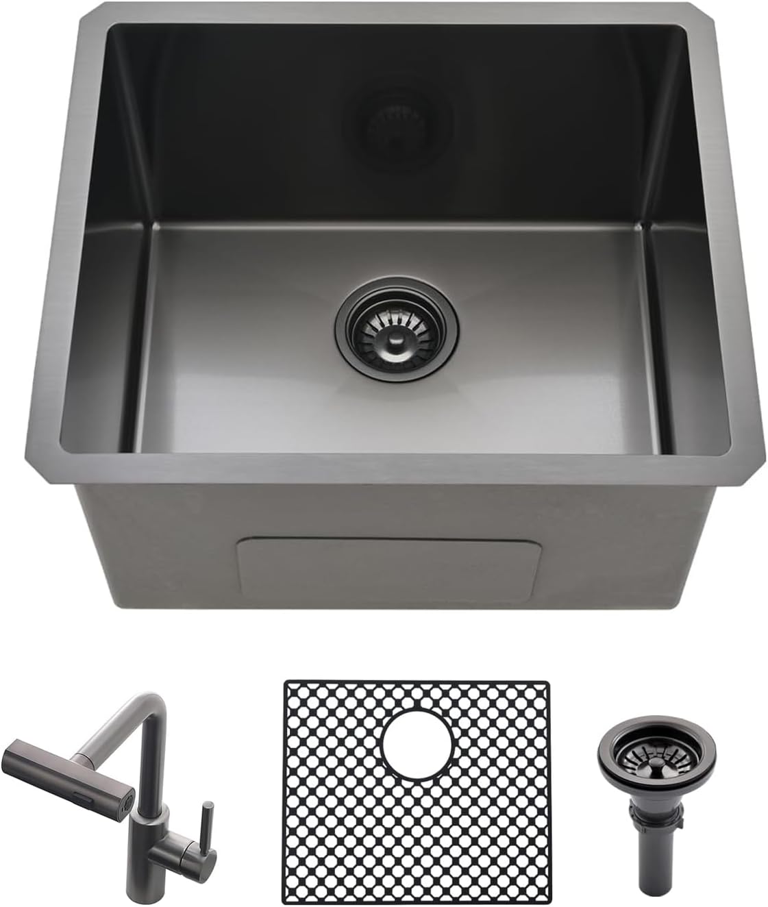 Black Undermount Laundry Sink with Faucet Combo-Brovy 21"x18"x12" Stainless Steel Utility Sink Undermount Laundry Room Sink 16 Gauge Single Bowl 12" Deep Kitchen Sinks