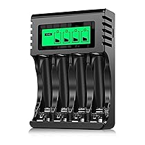 POWEROWL 4 Slot Caricabatterie Ricaricabili Stilo AA, Ministilo AAA, Indipendente Carica Batterie con LCD Display e Porta USB (con Cavo USB, Senza Adattatore)