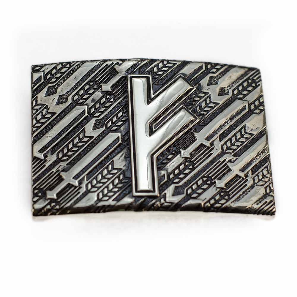 Fehu german silver belt buckle, Feoh Wealth Rune, Old Norse Scandinavian Nordic, Viking Futhark rune solid belt buckle for casual 1.5 or 1.8 belts