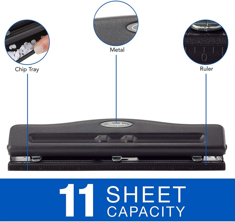 Swingline 2-3 Hole Punch, Adjustable, Commercial Hole Puncher, 11 Sheet Punch Capacity, Black (74020)
