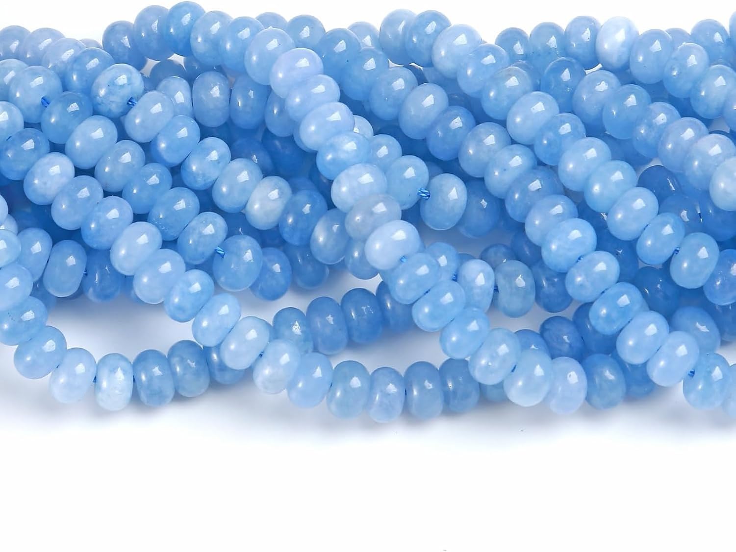 76 piezas Cuentas Naturales de Piedra Jade Verde Claro 5x8mm Rondela Espaciadoras Sueltas Discos Ábaco Redondos para Creación de Joyas Pulsera Collar, Piedra azul aguamarina, Disco de Abacus de 5x8mm